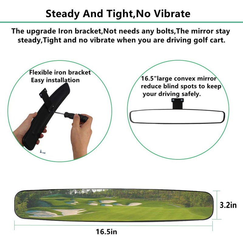 HKOO Extra Wide Convex Rear View Mirror for Golf Cart, 16.5" - Compatible with EZ Go, Club Car, Yamaha - Image 2